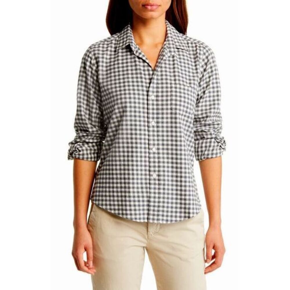 Frank & Eileen Barry Shirt size S Gingham‎ Gray Cotton Button Up Classic